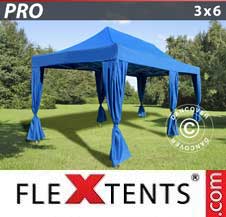 Gazebo Rapido FleXtents Pro 3x6m Blu, incl. 6 tendaggi decorativi