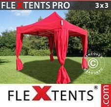 Gazebo Rapido FleXtents Pro 3x3m Rosso, incl. 4 tendaggi decorativi