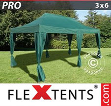 Gazebo Rapido FleXtents Pro 3x6m Verde, incl. 6 tendaggi decorativi