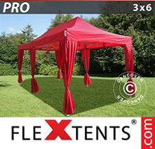 Gazebo Rapido FleXtents Pro 3x6m Rosso, incl. 6 tendaggi decorativi