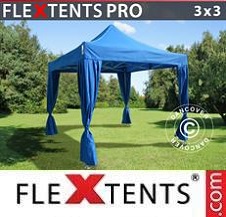 Gazebo Rapido FleXtents Pro 3x3m Blu, incl. 4 tendaggi decorativi