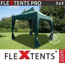Gazebo Rapido FleXtents Pro 3x3m Verde, incl. 4 tendaggi decorativi